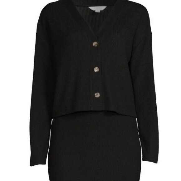 Time and true workwear bodycon ribbed black crop top button long skirt set XXL - Picture 1 of 4